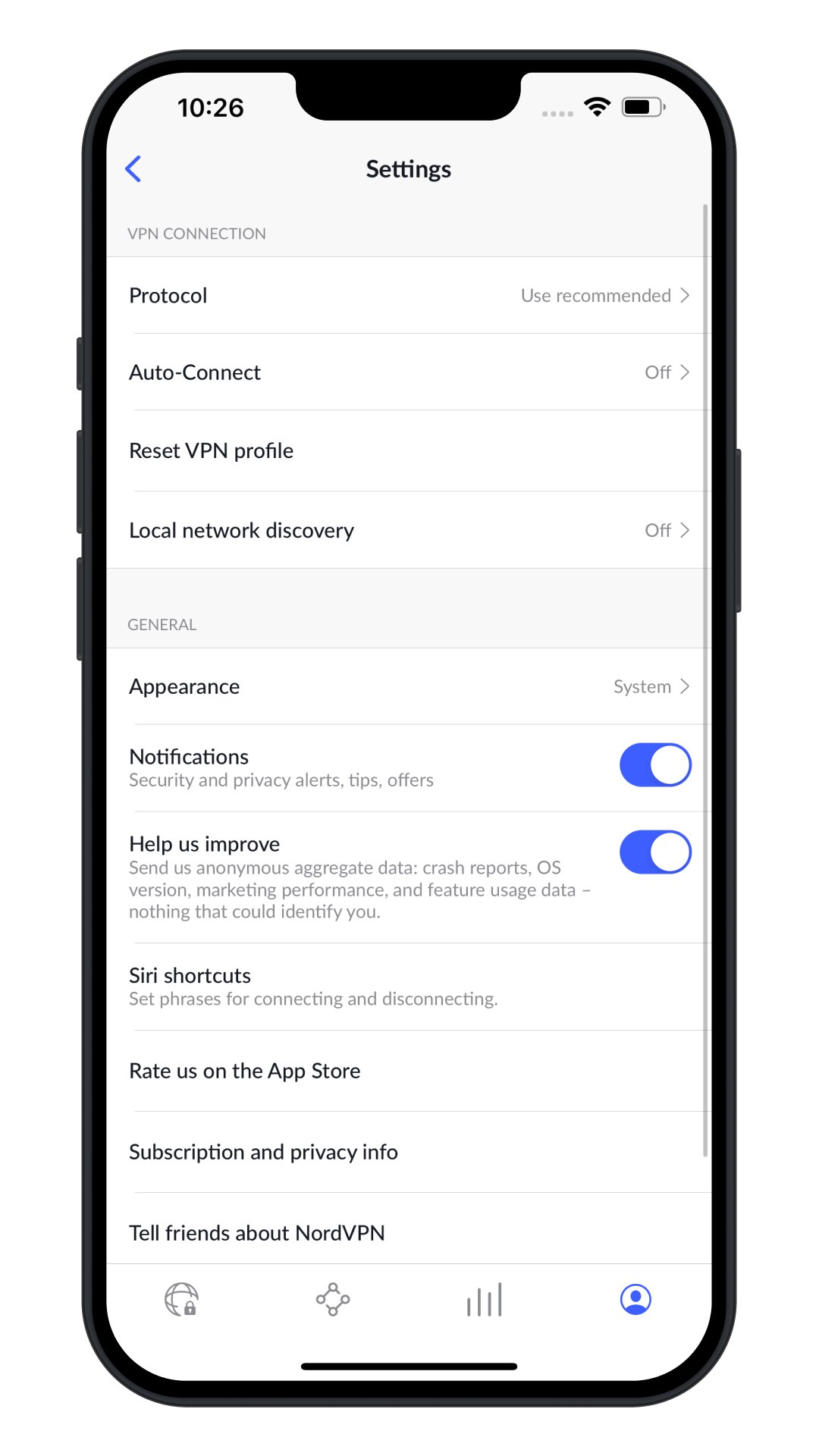 NordVPN iOS – inställningar och protokollval