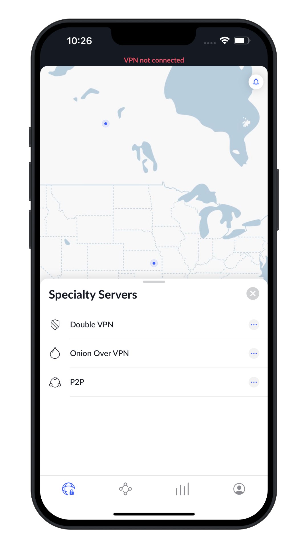 NordVPN iOS – specialservrar: Double VPN, Onion over VPN, P2P